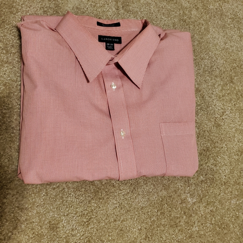 Lands End pink check LS shirt